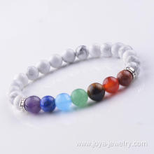 Fashion 8MM Howlite Stone Chakra Beaded Cuff Charm Bangle Bracelet